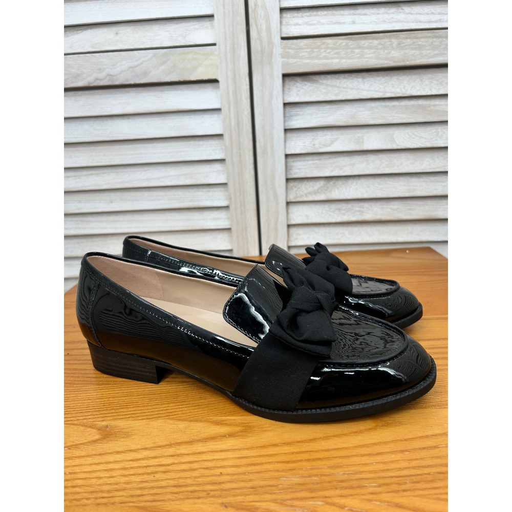 Bandolino Bow Loafers 10M Black Patent Career Work Flats Whimsygoth corporate